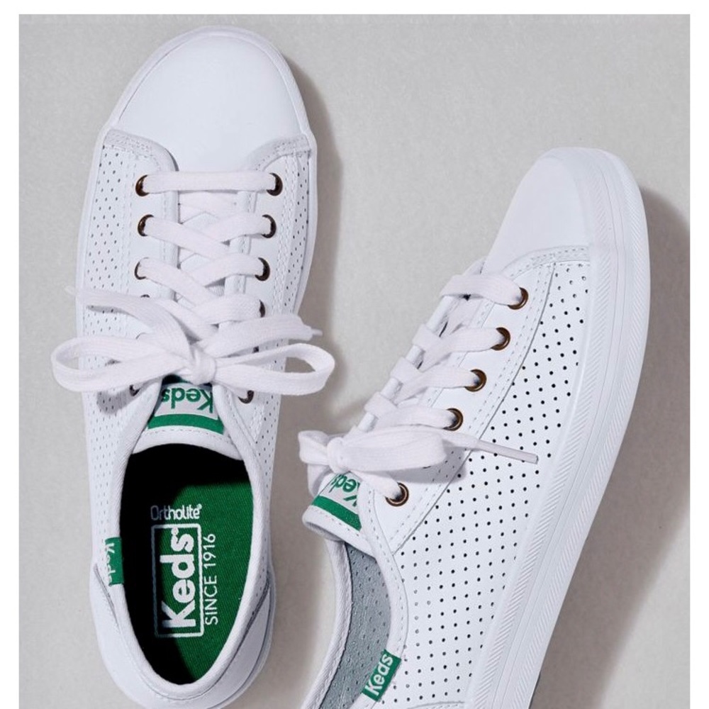 Women’s White Kickstart Perf Leather Keds